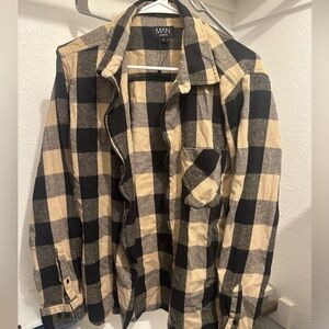 MAN Black and Tan Plaid Casual Button Down Shirt